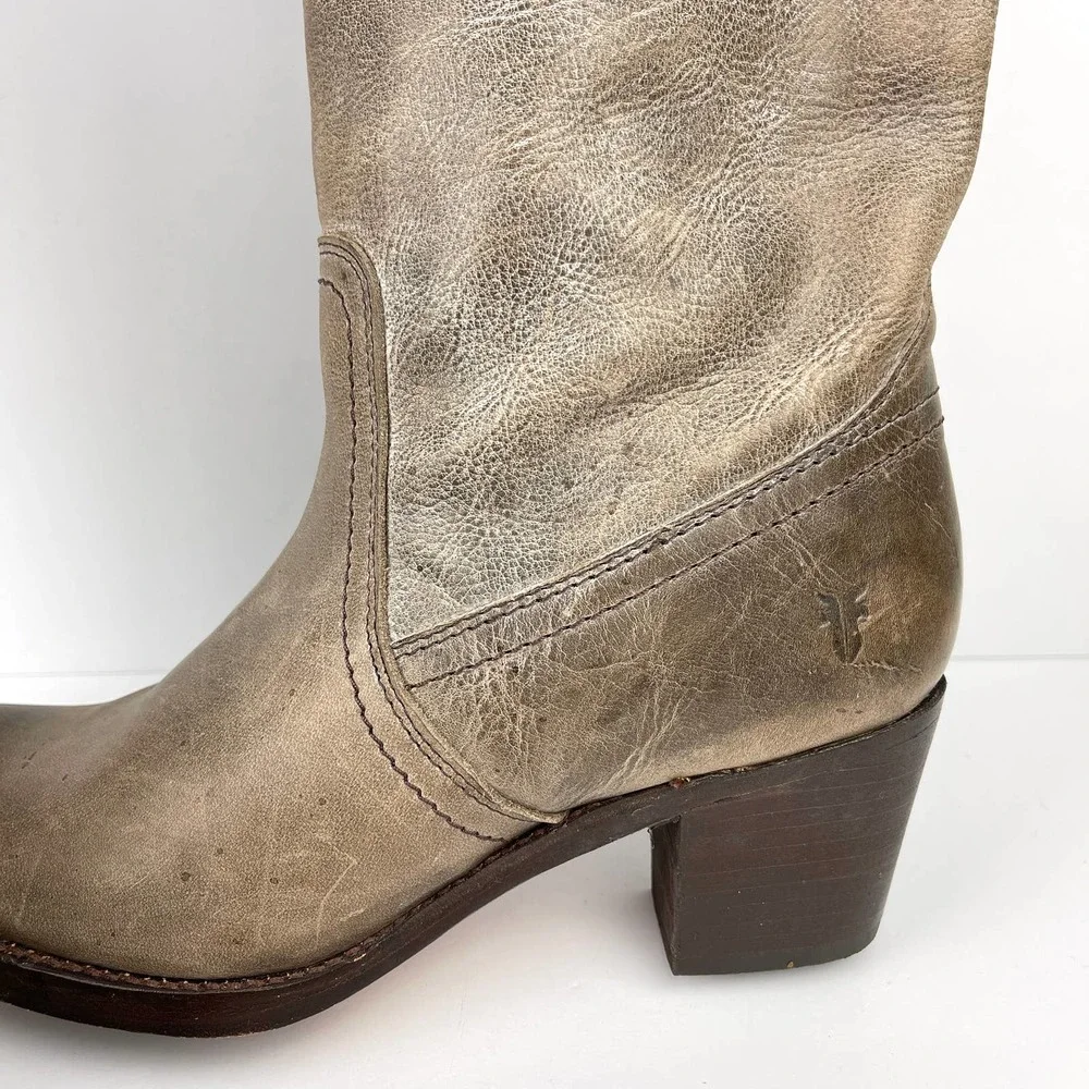 FRYE Jane Tall Cuffed Leather Boot 7.5 Taupe Brown Gray - Picture 8 of 14